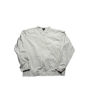 VTG IZOD Golf Pullover Windbreaker Jacket‎ Beige Nylon V-Neck Long Sleeve Size L